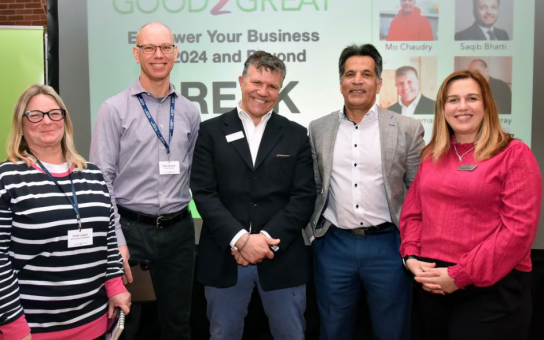 Pictured from left, delegates Ishbel Lapper and Pete Barfield, Johnny Themans ofGood2Great, speakers Mo Chaudry and Michelle Jehu.