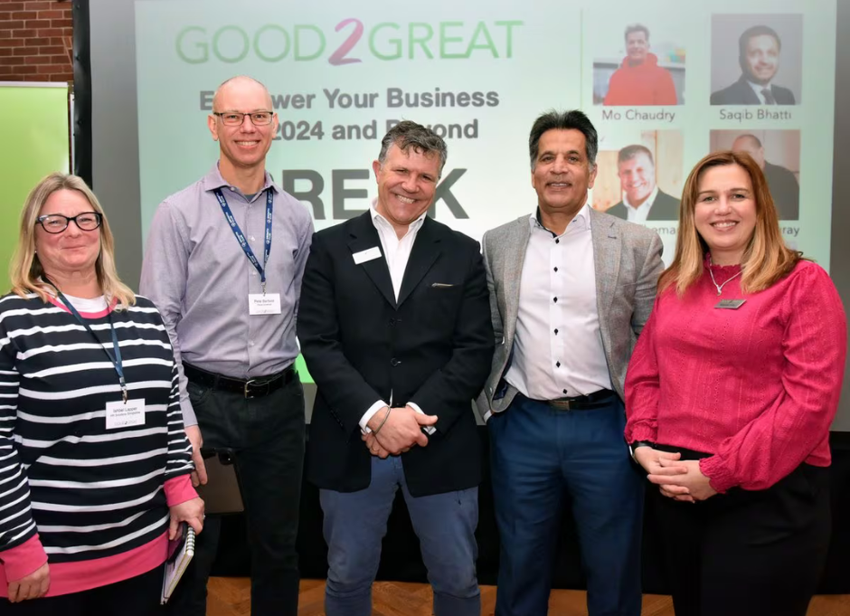 Pictured from left, delegates Ishbel Lapper and Pete Barfield, Johnny Themans ofGood2Great, speakers Mo Chaudry and Michelle Jehu.
