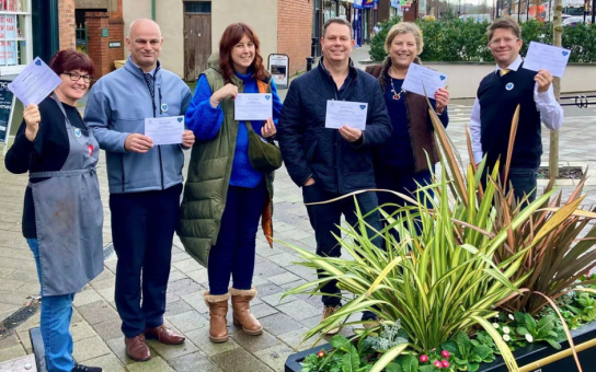 Pictured with invitations to the meeting are, from left, Clare Pommeroy of Nan’s Café, Mayor of Shifnal Roger Cox, Shifnal resident Sarah Weale-Smith, Jan Coulson of Shifnal Town Council, Sally Themans of Love Shifnal and Adam Cawley of Woods the Cleaners.