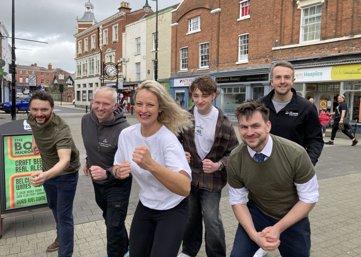 Tony Nicolls from Anthony’s of Wellington Farm Shop; Dave Taylor of Saturday Cycles; Laura Westlake of Wrekin Star Judo; Barney Taylor of Sweets Galore; Lee Millburn of Anthony’s and David Bradshaw of DB Computing